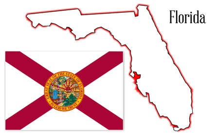 Outline of the map of Florida isolated on white with flag insetのイラスト素材