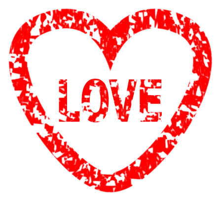 A large red love heart with text and snow grunge effectのイラスト素材