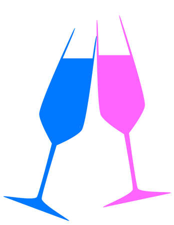 Two charged champagne glass isolated on a white background.のイラスト素材