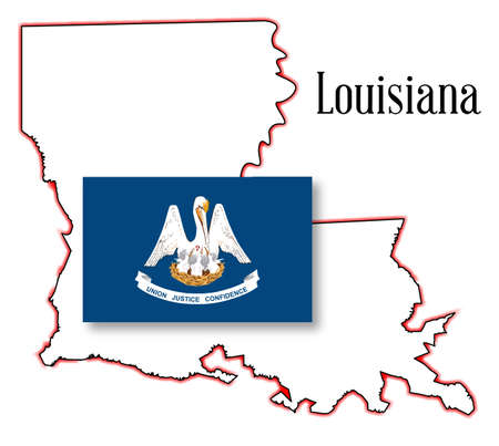 State map outline of Louisiana over a white background with flag insetのイラスト素材