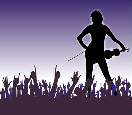 Hands raised in the air at a concert to a female fidle playerのイラスト素材