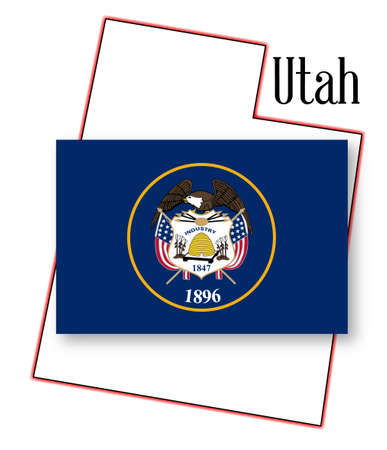 Outline map of the state of Utah on a white background with flag insetのイラスト素材