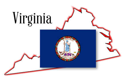Outline of the state of Virginia over white with inset flagのイラスト素材