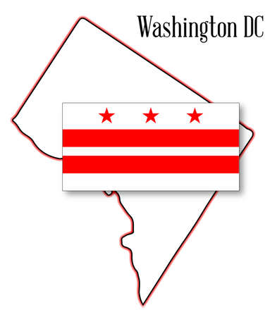 Outline map of Washington DC over a white background with flag insetのイラスト素材