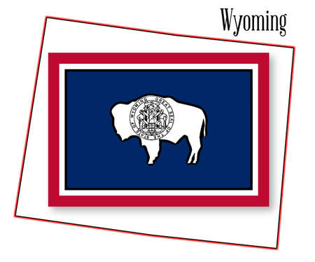 Outline of the state of Wyoming isolated with flag insetのイラスト素材