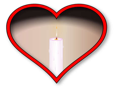 A light candle inset into a red heart over a white backgroundのイラスト素材