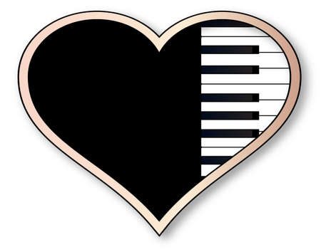 A piano keyboard inset into an isolated pink heart.のイラスト素材