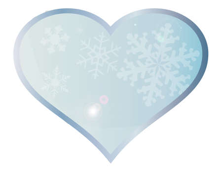 A blue winter setting with snowflakes set into a blue heart over a white backgroundのイラスト素材