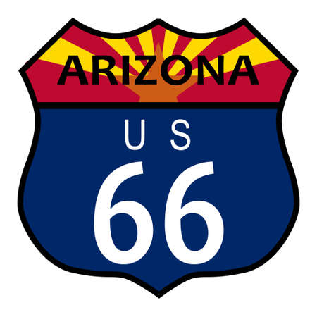 Route 66 traffic sign over a white background and the state name Arizonaのイラスト素材
