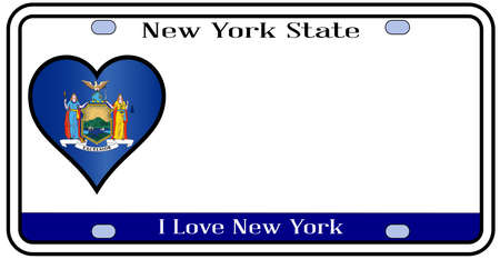 New York state license plate in the colors of the state flag with the flag icons over a white backgroundのイラスト素材