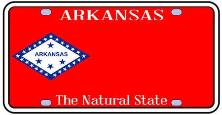 Arkansas state license plate in the colors of the state flag with icons over a white backgroundのイラスト素材