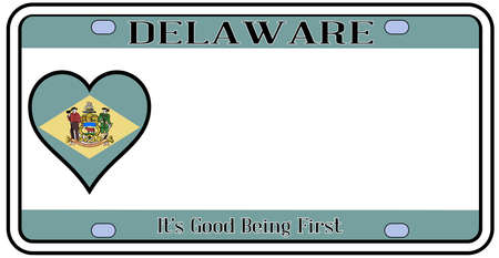 Delaware state license plate in the colors of the state flag with icons over a white backgroundのイラスト素材