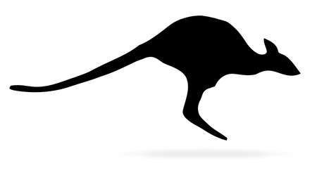 A jumping kangaroo in silhouette over a white backgroundのイラスト素材