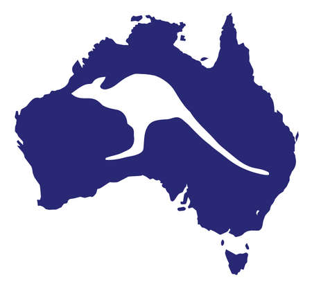 Silhouette map of Australia over a white background with inset kangaroo silhouetteのイラスト素材