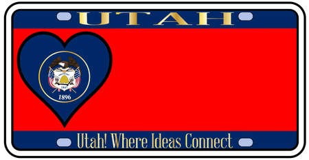 Utah license plate in the colors of the state flag with the flag icons over a white backgroundのイラスト素材