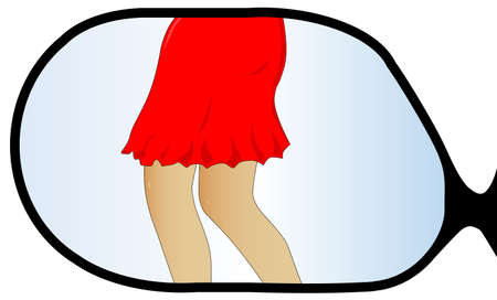 A typical wing mirror with reflections of a young womanのイラスト素材