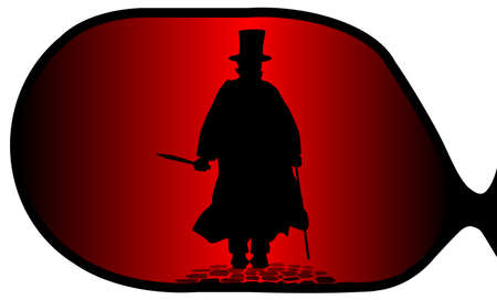A typical wing mirror with reflections of an approaching Jack the Ripper from the shadowsのイラスト素材