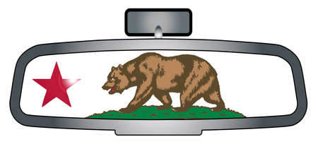 A vehicle rear view mirror with the flag of the state of Californiaのイラスト素材