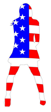 The stars and stripes inset into the silhouette of a rock and roll girlのイラスト素材