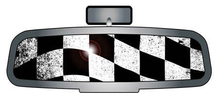 A vehicle rear view mirror with the checkered winners flagのイラスト素材