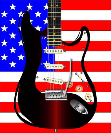 The USA Stars and Stripes flag with a rock guitar superimposed.のイラスト素材