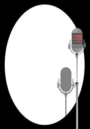 A microphone ready on stage with spotlight and shadowのイラスト素材