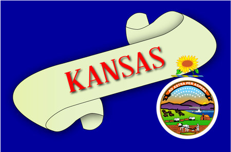 A Kansas scroll with text over a flag icon backgroundのイラスト素材