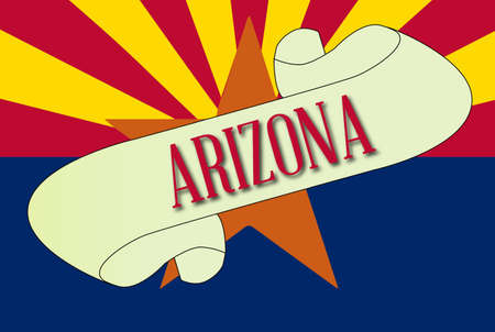 A scroll with the text Arizona with the flag of the state detailのイラスト素材