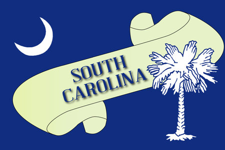 A scroll with the text Carolina with the flag of the state detailのイラスト素材