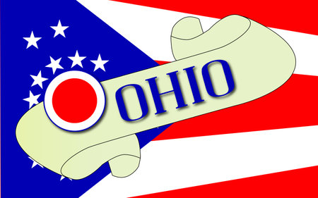 A scroll with the text Ohio with the flag of the state detailのイラスト素材