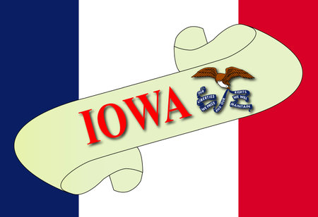 A scroll with the text Iowa with the flag of the state detailのイラスト素材