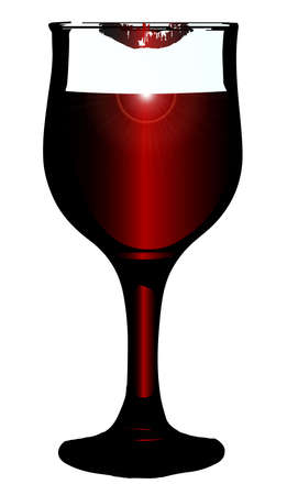 A wine glas with lipstick mark over a white backgroundのイラスト素材