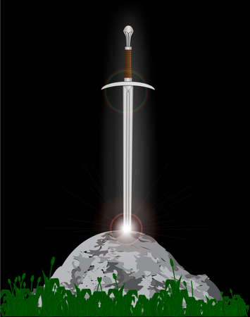 Excalibur King Arthurs sword in the stone with the heavenly lightのイラスト素材