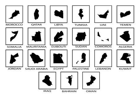 Silhouette maps of the countries of the Arab Leagueのイラスト素材
