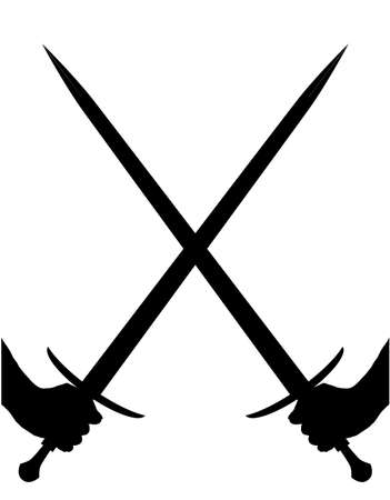 A pair of swords crossed in silhouette over a white backgroundのイラスト素材
