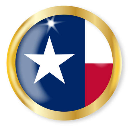 Texas state flag button with a gold metal circular border over a white backgroundのイラスト素材