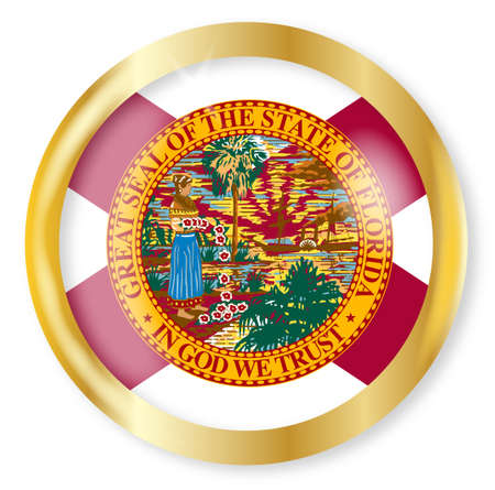 Florida state flag button with a gold metal circular border over a white backgroundのイラスト素材