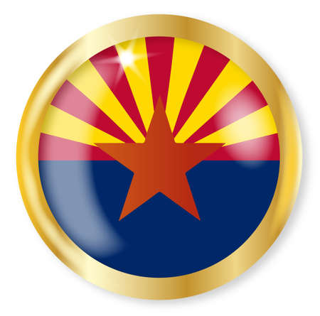 Arizona state flag button with a gold metal circular border over a white backgroundのイラスト素材