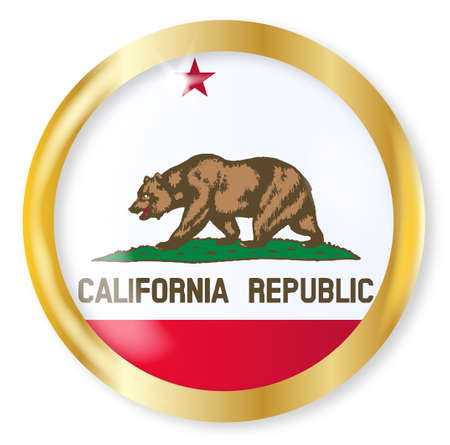 California state flag button with a gold metal circular border over a white backgroundのイラスト素材