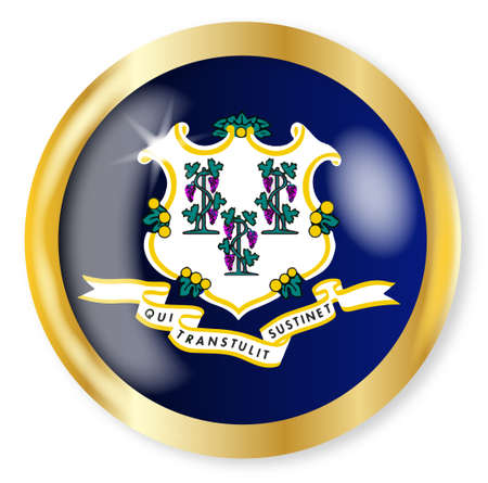 Connecticut state flag button with a gold metal circular border over a white backgroundのイラスト素材