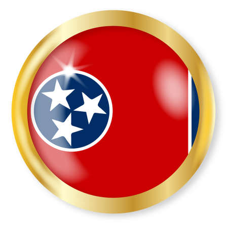 Tennessee state flag button with a gold metal circular border over a white backgroundのイラスト素材