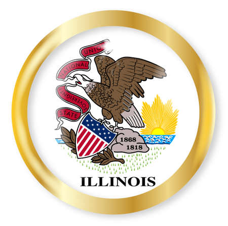 Illinois state flag button with a gold metal circular border over a white backgroundのイラスト素材