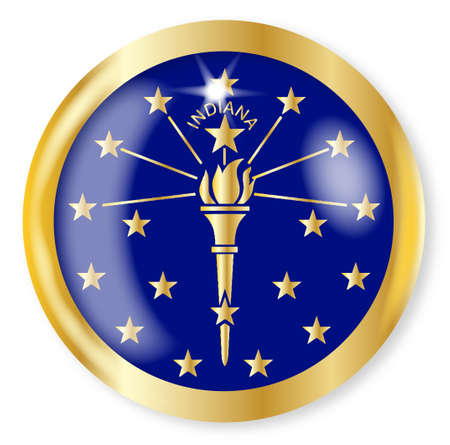 Indiana state flag button with a gold metal circular border over a white backgroundのイラスト素材
