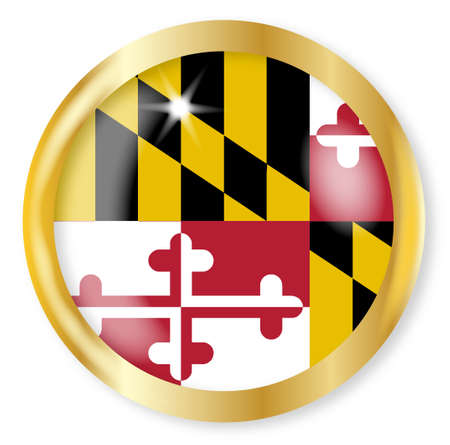 Maryland state flag button with a gold metal circular border over a white backgroundのイラスト素材