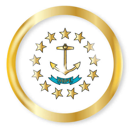 Rhode Island state flag button with a gold metal circular border over a white backgroundのイラスト素材
