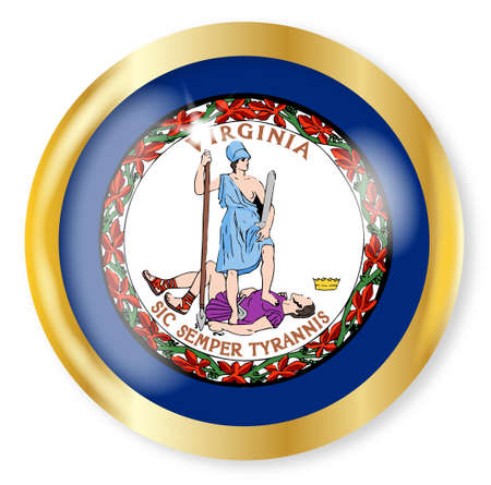Virginia state flag button with a gold metal circular border over a white backgroundのイラスト素材