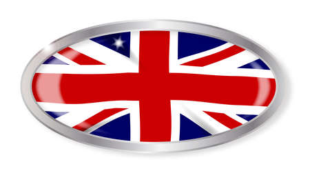 Oval silver button with the Union Jack flag isolated on a white backgroundのイラスト素材