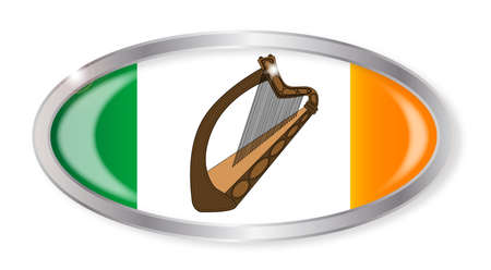 Oval silver button with the Irish flag isolated on a white backgroundのイラスト素材