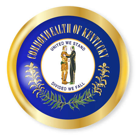 Kentucky state flag button with a gold metal circular border over a white backgroundのイラスト素材