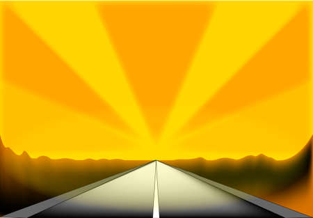 A desert road with the vanishing point of a highway with glare and copy spaceのイラスト素材